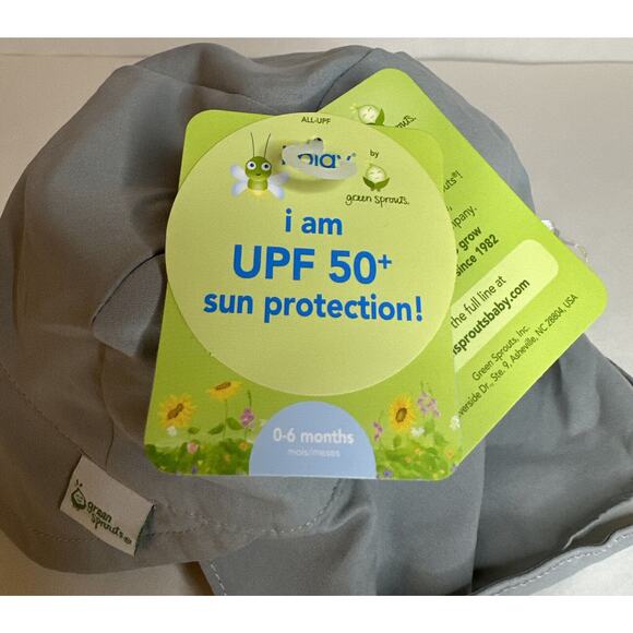 Green Sprouts I Play Sun Protection UPF 50+ Hat Solid Gray Size 0-6 Months NWT - Picture 2 of 6